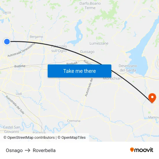 Osnago to Roverbella map