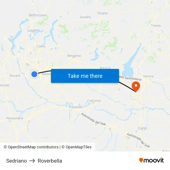 Sedriano to Roverbella map