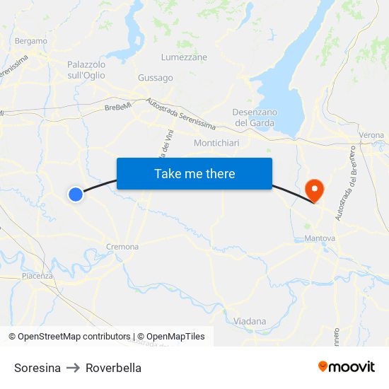 Soresina to Roverbella map