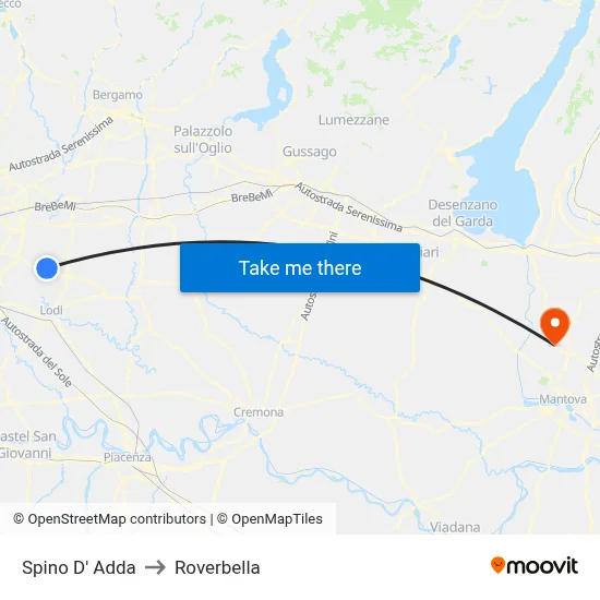 Spino D' Adda to Roverbella map