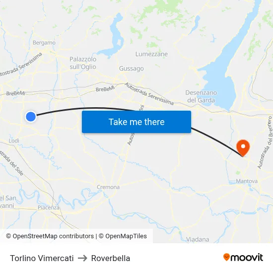 Torlino Vimercati to Roverbella map