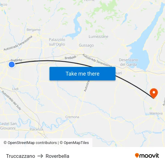 Truccazzano to Roverbella map