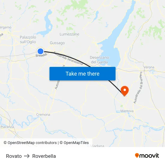 Rovato to Roverbella map
