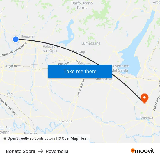 Bonate Sopra to Roverbella map