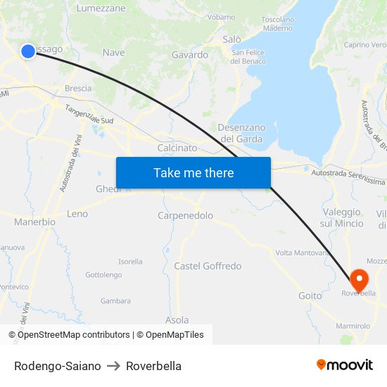 Rodengo-Saiano to Roverbella map