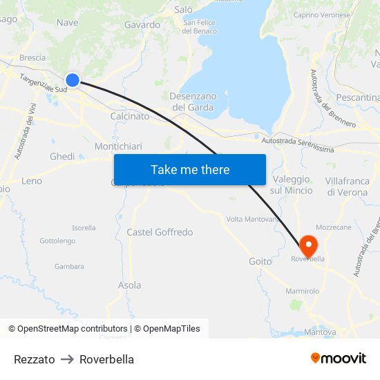 Rezzato to Roverbella map