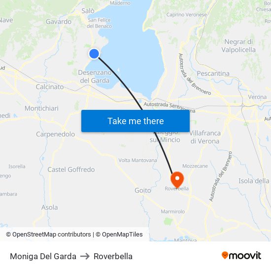 Moniga Del Garda to Roverbella map