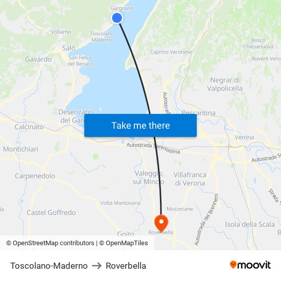 Toscolano-Maderno to Roverbella map