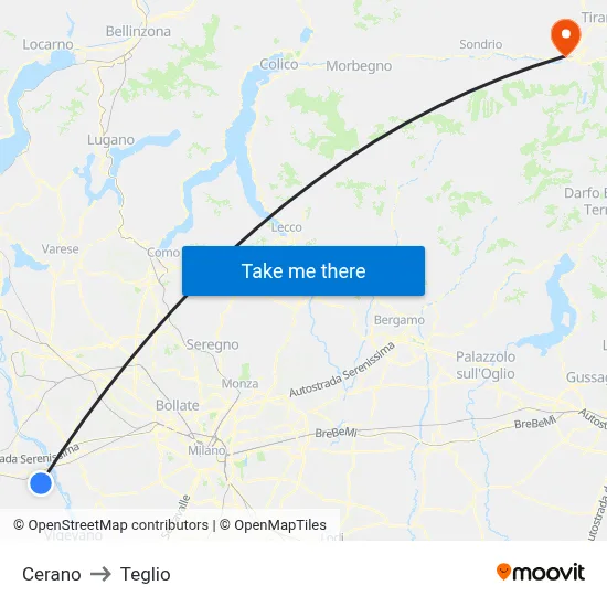 Cerano to Teglio map