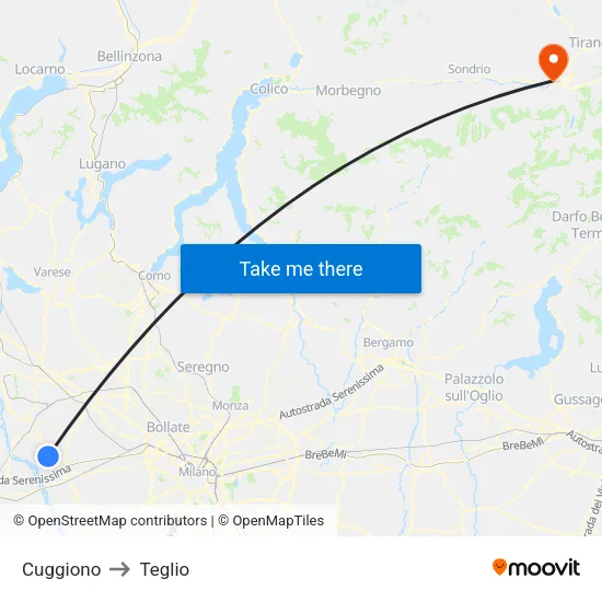 Cuggiono to Teglio map