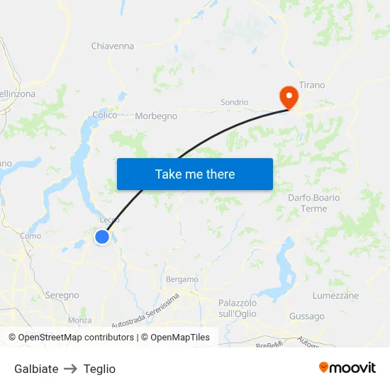 Galbiate to Teglio map