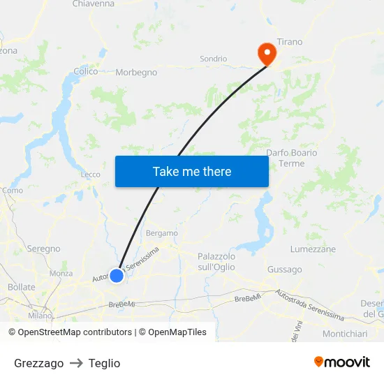 Grezzago to Teglio map