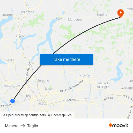 Mesero to Teglio map