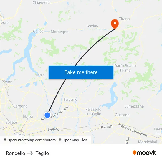 Roncello to Teglio map