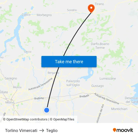 Torlino Vimercati to Teglio map