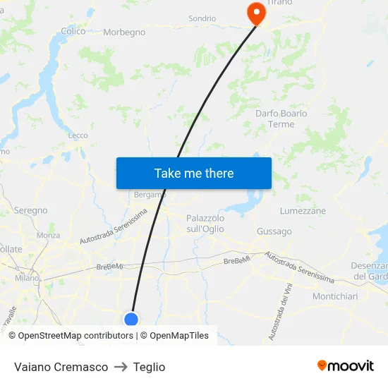 Vaiano Cremasco to Teglio map