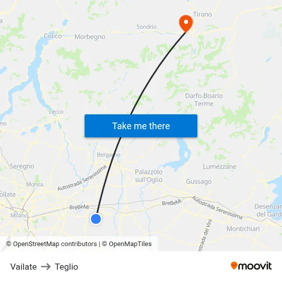 Vailate to Teglio map