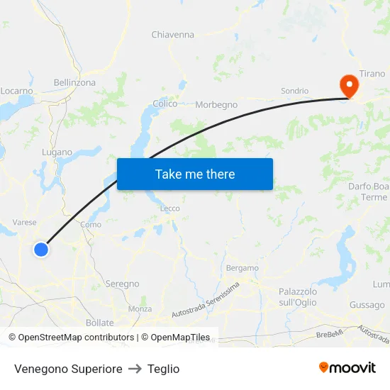 Venegono Superiore to Teglio map