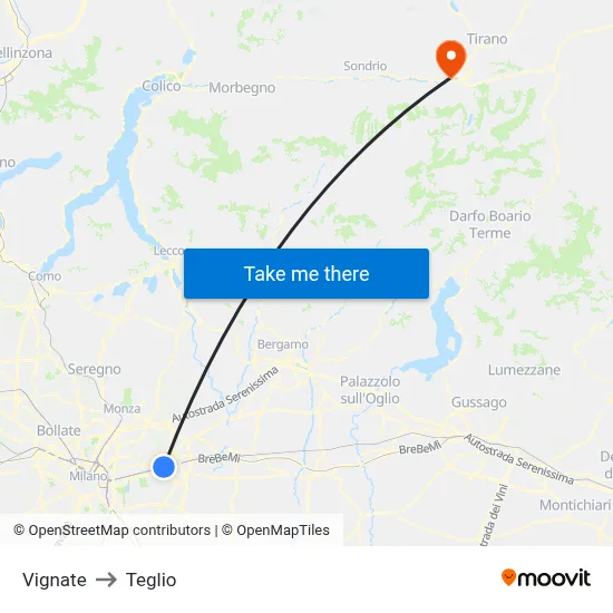 Vignate to Teglio map