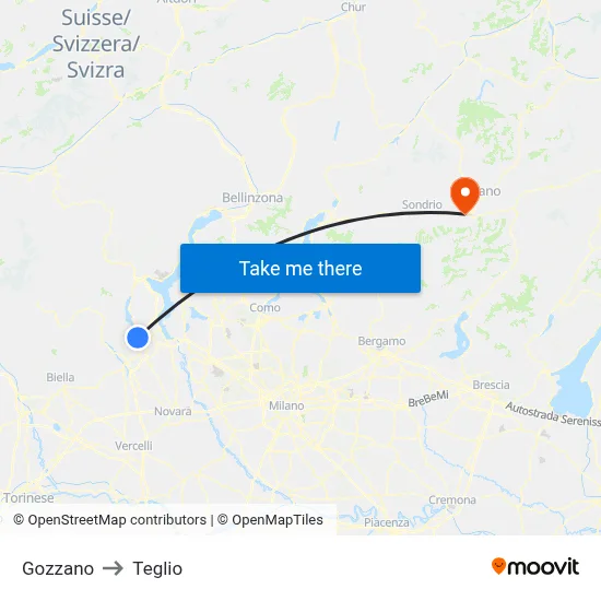 Gozzano to Teglio map