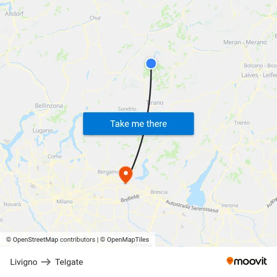 Livigno to Telgate map