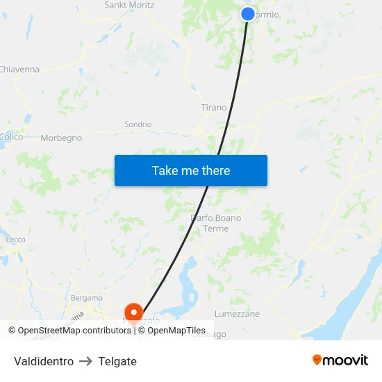 Valdidentro to Telgate map