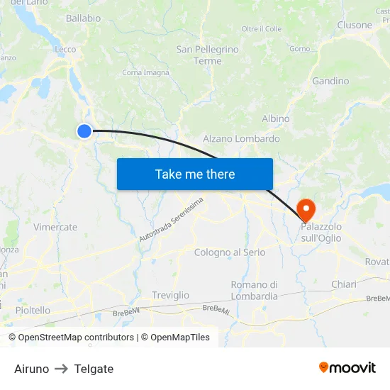 Airuno to Telgate map