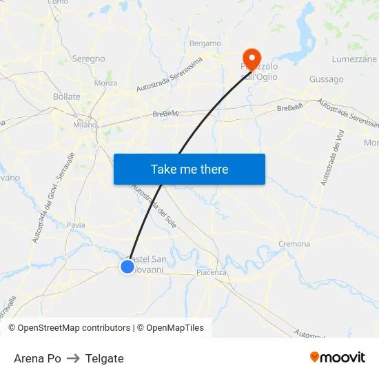 Arena Po to Telgate map