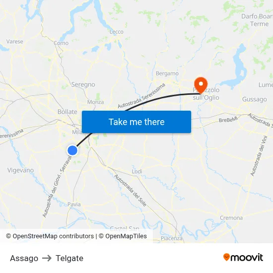 Assago to Telgate map