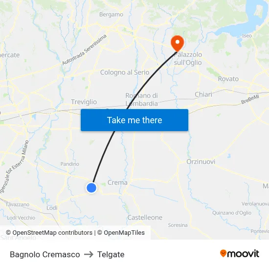 Bagnolo Cremasco to Telgate map