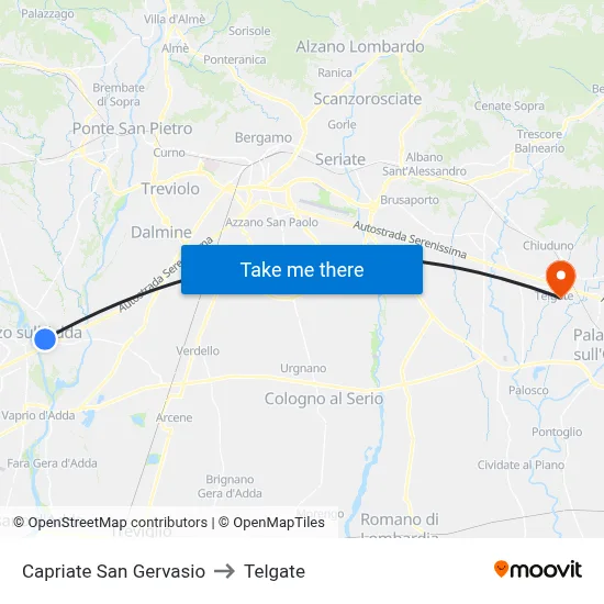 Capriate San Gervasio to Telgate map