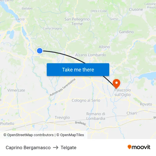 Caprino Bergamasco to Telgate map