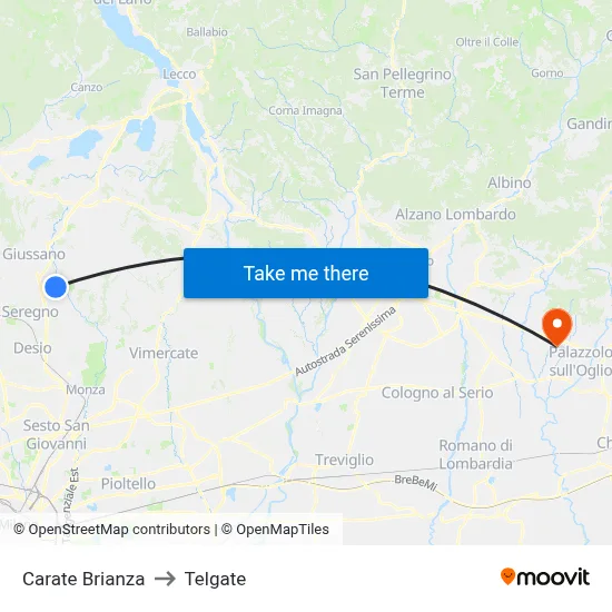 Carate Brianza to Telgate map