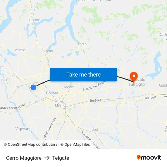 Cerro Maggiore to Telgate map