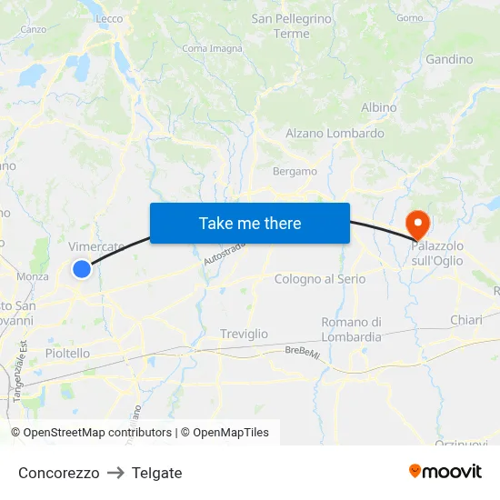 Concorezzo to Telgate map