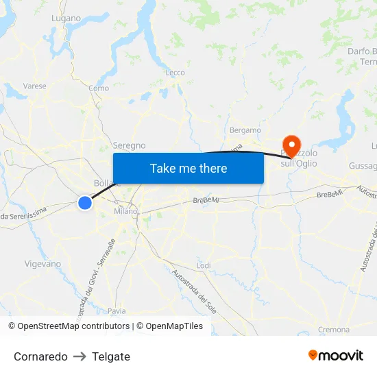 Cornaredo to Telgate map
