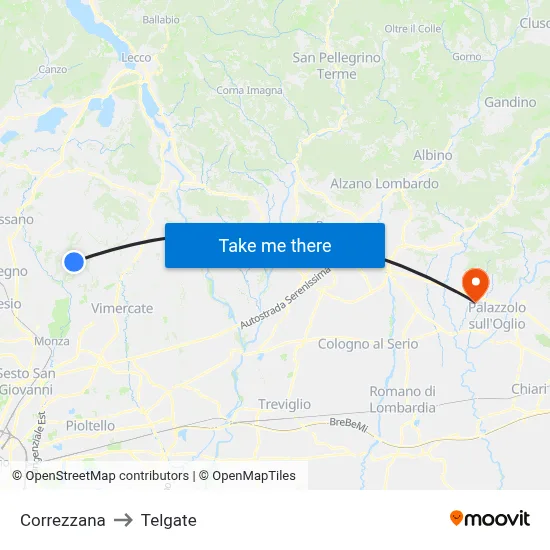 Correzzana to Telgate map