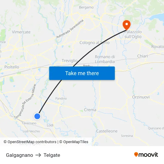 Galgagnano to Telgate map