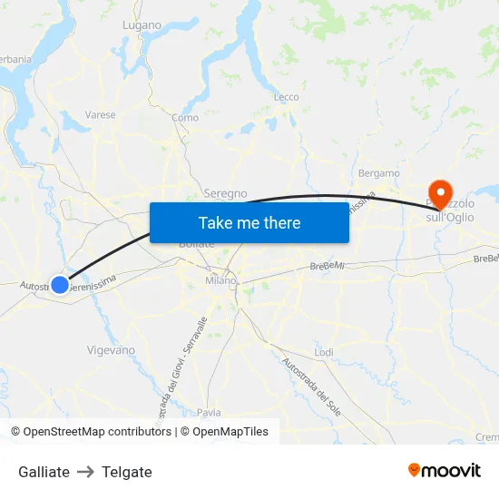 Galliate to Telgate map