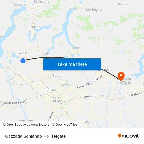 Gazzada Schianno to Telgate map