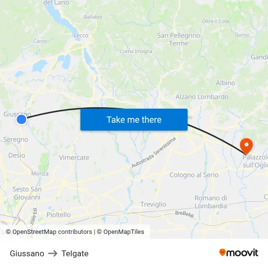Giussano to Telgate map