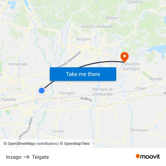 Inzago to Telgate map