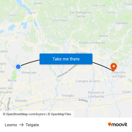 Lesmo to Telgate map