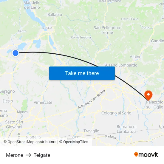 Merone to Telgate map