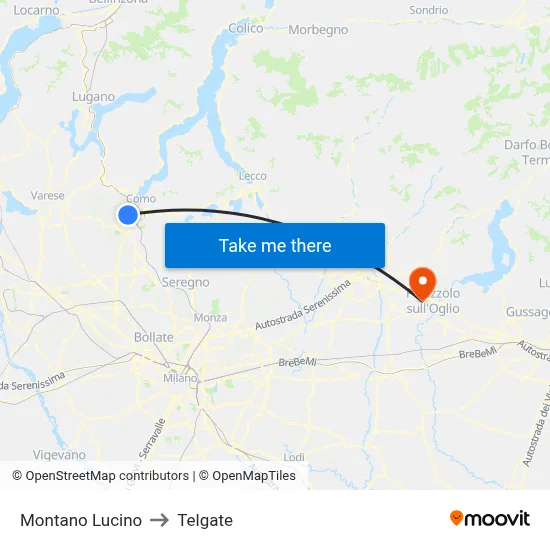 Montano Lucino to Telgate map