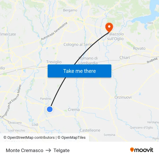 Monte Cremasco to Telgate map