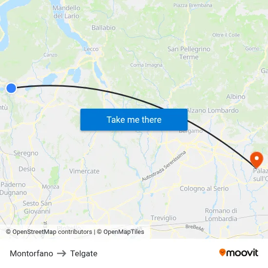 Montorfano to Telgate map