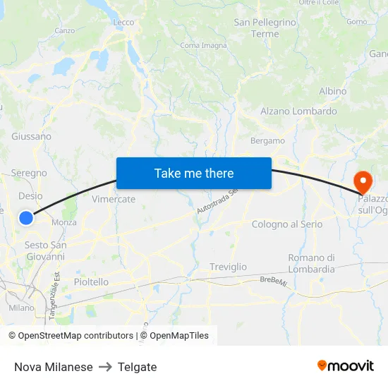 Nova Milanese to Telgate map