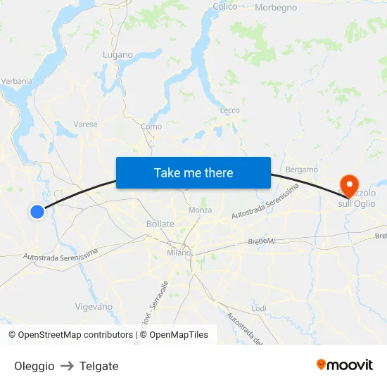 Oleggio to Telgate map