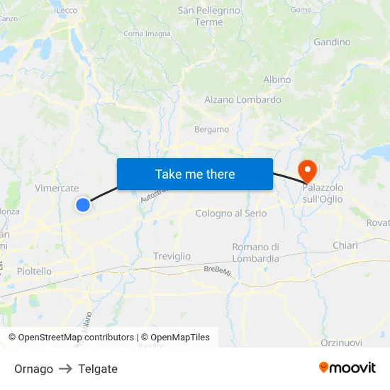 Ornago to Telgate map